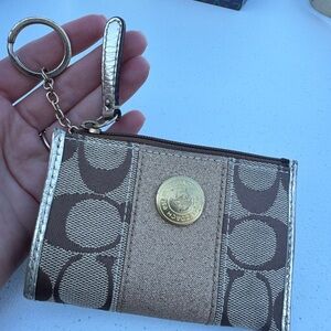 Coach Gold and Brown Signature Keychain Wallet